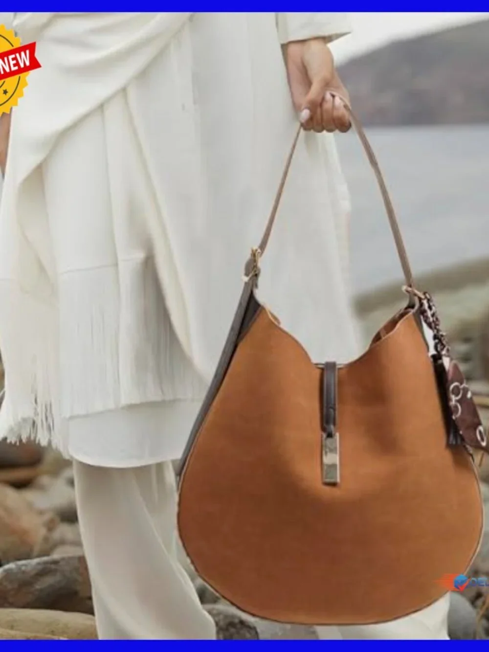 Medium Vegan Suede Hobo Bag with Magnetic Closure & Adjustable Strap